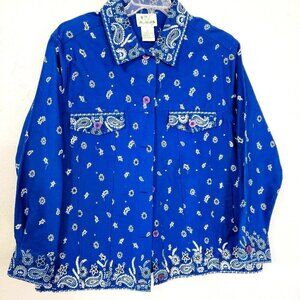 Quacker Factory Western Blue Twill Beaded Rhinestone Jacket Size 1X